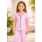 Almira Anne Bebek Kız Çocuk Pijama Takımı Önden Düğmeli Kısa Kollu Çiçek Baskılı - 4 – 5 Yaş - Pembe