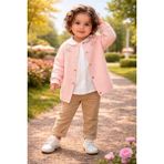 Almira Anne Bebek Kız Çocuk Yazlık Takım Gömlekli Pantolon Çiçek Nakışlı Düğmeli - 4 Yaş - Pembe