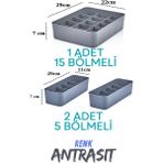 Almital Mobilya Aksesuarlari Orgaset 3'lü Düzenleyici Antrasit, Mutfak, Banyo, Ofis, Yatak Odası, Makyaj Masası Organizer Set - 3 PARÇA