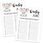 ALodr Baby Alphabet ABC Oyunu - Baby Shower Oyunları, Mavi Fil Temalı Kartlar, Bebek Partisi Fikirleri, Parti Oyunları, Cinsiyet Açıklama Parti Malzemeleri - 30 Oyun Kartı