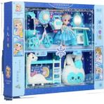 Aloneling Çocuksu Barbie Kız Prenses Açık Mavi Bebek Hediye Kutusu Seti