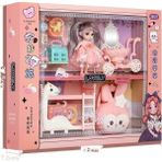 Aloneling Çocuksu Barbie Kız Prenses Açık Pembe Bebek Hediye Kutusu Seti