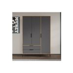 ALONEX HOME Aden 3 Kapaklı Çekmeceli Full Antrasit Gardırop, Elbise Dolabı, Raflı Dolap