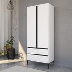 Alonexhome Alonex Home Rio 2 Kapaklı Çekmeceli Full Beyaz Gardırop, Elbise Dolabı - Beyaz - Siyah