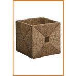 Alony Home Kutu Sepet Deniz Sazı Hasır Rattan El Örgülü Saklama Düzenleyici 32x32x33 cm kahverengi