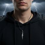 Alooya Şimşek - The Flash Gümüş Kaplama Deri İp Kolye