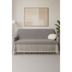 Alora – Pamuklu Püsküllü Örtü, Geometrik Desenli Koltuk ve Yatak Şalı 220X180 cm - 180 x 220 cm - Antrasit