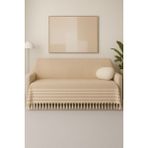 Alora – Pamuklu Püsküllü Örtü, Geometrik Desenli Koltuk ve Yatak Şalı 220X180 cm - 180 x 220 cm - Bej
