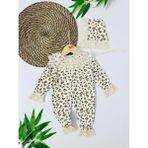 Alp Bebe Laos Fisto Detaylı Leopar Desen Arkadan Çıtçıtlı Mevsimlik Tulum Set - Krem - 3 - 6 Ay