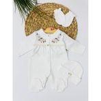 Alp Bebe Sıra Çiçek Nakışlı Tulum Set - Krem - 0 - 3 Ay