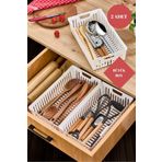 ALP HOME Büyük Boy Beyaz 2'Li Set Modüler Kaşıklık Ve Kepçelik Çekmece Içi Düzenleyici Mutfak Organizer
