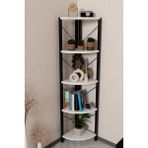 Alpa Ev Mobilya 150 cm 5 Raflı Metal Köşe Kitaplık - Salon Dekoratif Çiçeklik ve Aksesuar Standı - Beyaz