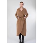 Alpaka Kumaşı Kruvaze Manto - Camel - 2XL