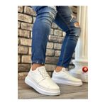 Alpay Shop BA0302 Boa Kalın Taban Bağcıksız Tarz Beyaz Erkek Casual Ayakkabı