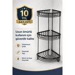 Alper Banyo 3 Katlı Siyah Köşe Banyo Rafı 304 Paslanmaz Çelik 20x20 cm Duş Şampuanlık 10 Yıl Garantili, Vidalı Montaj