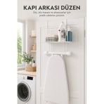Alper Banyo Beyaz Kapı Arkası Ütü Masası Askılı Düzenleyici Sepet, Metal Organizer, Raf Ütü ve Aksesuar Saklama Rafı