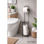 Alper Banyo Dekoratif Ayaklı Yedekli Tuvalet Kağıtlık Siyah
