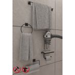 Alper Banyo Jasmin Siyah Kare 5'li Banyo Seti - Uzun Havluluk, Halka Havluluk, Solo Havluluk, Kare Fön Makinesi Askısı, Telefon Tutmalı Kağıtlık