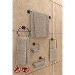 Alper Banyo Jasmin Yapışkanlı Siyah Kare 5'li Banyo Aksesuar Seti - Uzun Havluluk, Kare Havluluk, Yuvarlak Havluluk, Kağıtlık, Solo Havluluk