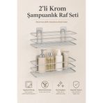 Alper Banyo Krom 2’li Tş01 Şampuanlık Raf Seti Yapışkanlı Banyo Rafı Duş Rafı Organizer – 2’li Set (Tş01)