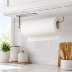 Alper Banyo Premium Mat Krom Solo Havlu Askısı, Yapışkanlı Dolap Altı Kağıt Havluluk, Paslanmaz Çelik Mutfak Havlu ve Kağıt Havlu Askısı, Modern Krom Tasarım, 5 Yıl Garantili