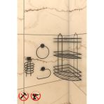 Alper Banyo Siyah Yapışkanlı 3 Katlı Banyo Köşe Rafı EK03, Kare Fön Makinesi Askısı, Lotus Halka Havluluk, Açık Kağıtlık Banyo Seti