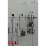 Alper Banyo Yapışkanlı Siyah 3 Katlı Düz Banyo Rafı TŞ03, Jasmin Kare Kare Havlu, Kare Kapaklı Tuvalet Kağıtlığı, Lotus Bornoz Askılık Banyo Seti