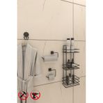 Alper Banyo Yapışkanlı Siyah 3 Katlı Düz Banyo Rafı TŞ03, Kare Solo Havluluk, Kare Tuvalet Kağıtlığı, Lotus Bornoz Askılık Banyo Seti