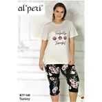 Alperi 77140 Büyük Beden Yazlık Kısa Kol Kadın Kapri Pijama Takımı Taş