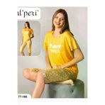 Alperi 7795 Yazlık Kısa Kol Kadın Kapri Pijama Takımı Sari