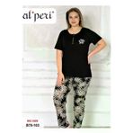 Alperi 78103 Büyük Beden Yazlık Kısa Kol Kadın Pijama Takımı Siyah