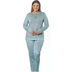 Alperi 79023-Z Büyük Beden Yazlık Uzun Kol Pijama Takımı Yeşil