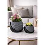 Alpin Premium Dekoratif Saksı 2’li Set – Pla Malzeme Sağlıklı Modern Tasarım Saksı ve Stand | Masa Üstü Salon Saksısı - Gri