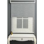 AlpiNaz Stor Perde Çiftli Sistem Modern Renkli Çizgi Tül & Mat Gri Stor %90 Işıgı Keser