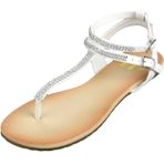 Alpine Swiss Slingback T-Kayış Yapay Elmas Beyaz Kadın Sandalet