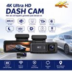 Alpotekno 4K Ultra HD Araç İçi Kamerası - Çift Kamera - Çarpışma Tespiti - G Sensörü – WiFi, Gece Görüş, Geniş Açı, Döngüsel Kayıt, Arka Kamera Destekli, 3.2" IPS Ekran, GPS, Park Modu - Siyah