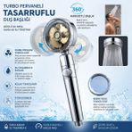 Alpotekno Turbo Pervaneli Su Tasarruflu Duş Başlığı - Döner Başlık Yüksek Basınçlı Tazyikli El Duşu Filtreli Start-Stop - Renkli