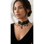 Alsade Siyah Dantel Vintage Gotik Choker Kolye