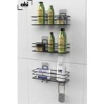 Alsı Home 3'lü Set Yapışkanlı 4 Kancalı Paslanmaz Banyo Rafı Mat Siyah Banyo Şampuanlık Duşakabin Duş Askısı
