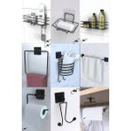 Alsi Home 9'lu Yapışkanlı Fön Makinesi Askısı Havluluk Wc Kağıtlık Rulo Havluluk Şampuanlık Banyo Mutfak Seti - Siyah