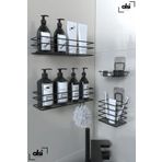 ALSİ HOME Paslanmaz Yapışkanlı Siyah Metal Banyo Rafı 4'lü Set Duş Rafı Şampuanlık Sabunluk Diş Fırçalık Rafı