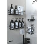 Alsi Home Paslanmaz Yapışkanlı Siyah Metal Banyo Rafı Düzenleyici 4'lü Set Duş Rafı Şampuanlık Sabunluk Diş Fırçalık Rafı