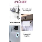 Alsi Home Yapışkanlı 3 Lü Banyo Rafı Şampuanlık Askısı Wc Tuvalet Kağıtlık Rulo Havluluk Pratik Tuvalet Banyo Setia - Siyah