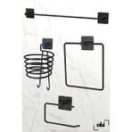 Alsı Home Yapışkanlı 4 Lü Siyah Fön Makinesi Askısı Havlu Askısı Wc Tuvalet Kağıtlık Kare Havluluk Banyo Set