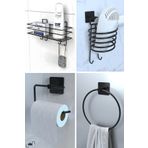 ALSİ HOME Yapışkanlı Kancalı Banyo Rafı Şampuanlık Fön Makinesi Askısı WC Tuvalet Kağıtlık Havluluk 4 lü Set