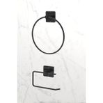 Alsı Home Yapışkanlı Yuvarlak Havluluk Havlu Askısı ve Tuvalet Wc Kağıtlık Pratik Banyo 2'li Set - Siyah