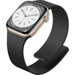 Alstrap Apple Watch 11-10 42MM 9 8 7 41MM Se 6 5 4 40 2 3 38MM Uyumlu Manyetik Silikon Deri Dokulu Kordon - Siyah