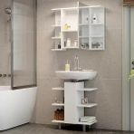 Alt Üst Lavabo Dolabı Lavabo Altı ve Lavabo Üstü Dolap 2 Li Set Çanak Lavabo Dolabı 60 cm Genişliğinde 54 cm Yüksekliğinde - Beyaz