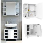 Alt Üst Lavabo Dolabı Lavabo Altı ve Lavabo Üstü Dolap 2 Li Set Lavabo Dolabı 60 cm Genişliğinde ayaklı 64cm Yüksekliğinde - Beyaz