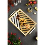 altabi Dijital Baskılı Cam Servis Tepsisi – Modern Desenli, Metal Kulplu 46X28 cm - Siyah